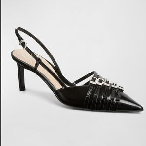 $1,450 Gucci Seraphine 75mm Leather Slingback Pumps Logo EU 38 US 8 BNIB